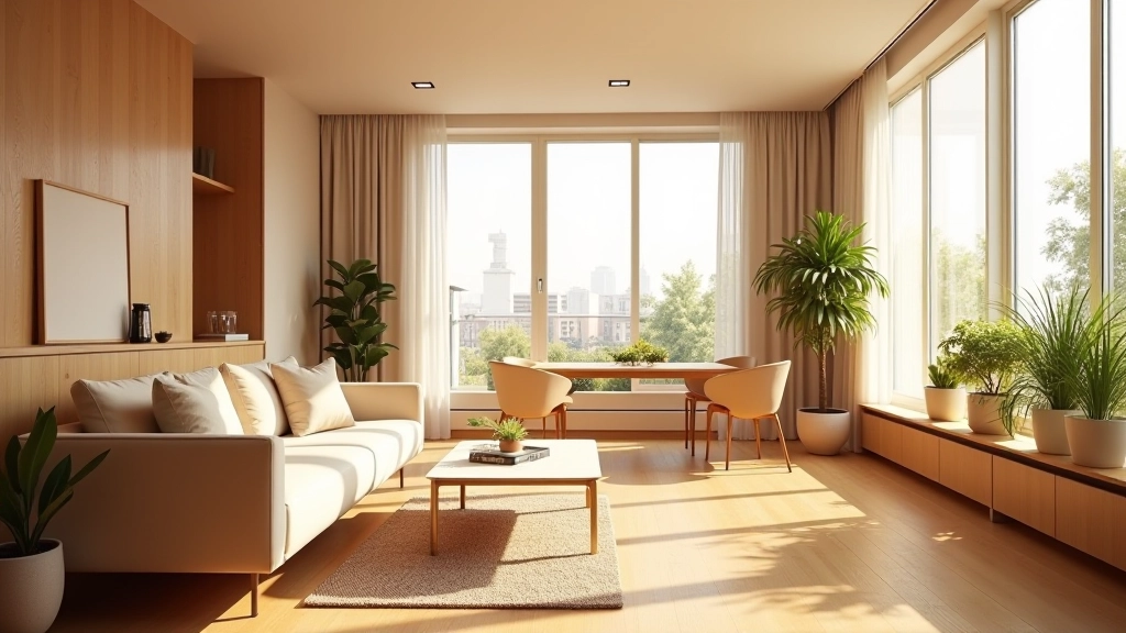 Modern co-living apartment with bright natural lighting, communal seating area, and contemporary furniture in Lavender district